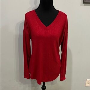 Maurices Classic Red Long Sleeve V-Neck Tee